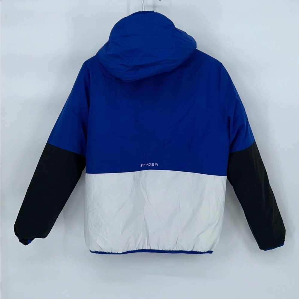 New Spyder Big Boys Reversible Puffer Jacket Blue Hooded Size L 14 16 - Picture 10 of 12